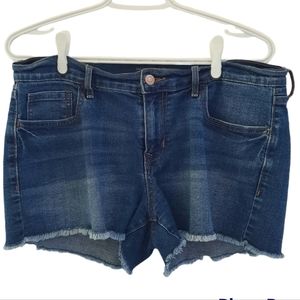 Old Navy Semi Fitted Jean Shorts Stretch Frayed Raw Hem Whiskered Womens Size 8
